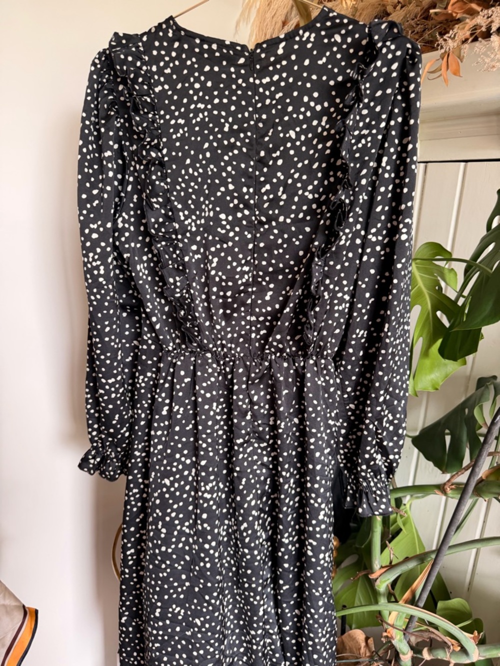 AX Paris Black and White Long Sleeve Polka Dot Midi Dress